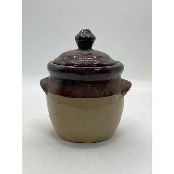 Other - Vintage Two Tone Ceramic‎ Jar with Lid Stoneware Pottery Crock Pot